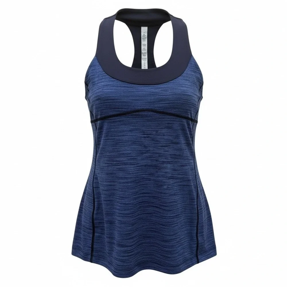 Lululemon Tank Top Womens 6 Blue Space Dye Racerback Shelf Bra Activewear